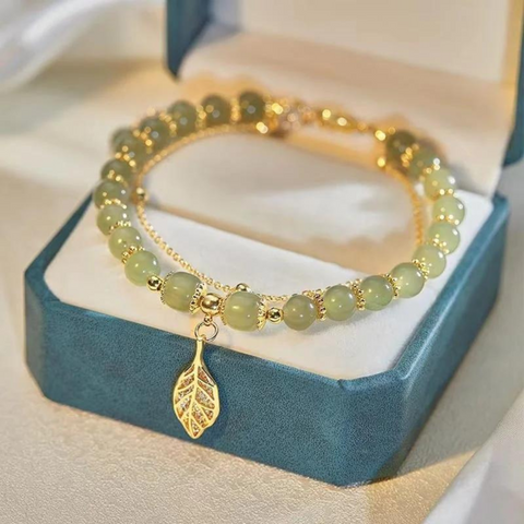 🔥Last Day BUY 1 GET 1 FREE 💞--Wotian Jade Lucky Gold Leaf Bangle FREE SHIPPING WORLDWIDE